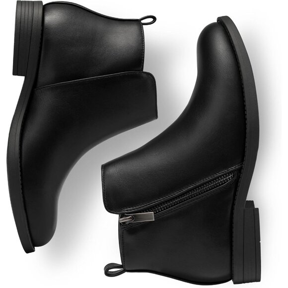 Women's  Black Ankle Boots Short Flat Low Heel Dress Chelsea Casual Classic - Picture 7 of 9